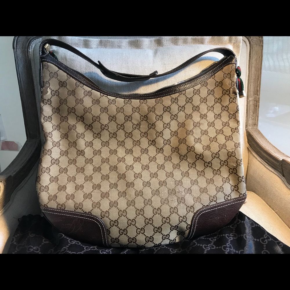 Gucci Monogram Shoulder Bag with Leather Strap